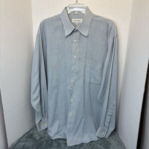 Yves Saint Laurent Shirt Mens 17 34/35 Blue Green Textured Button Up Long Sleeve